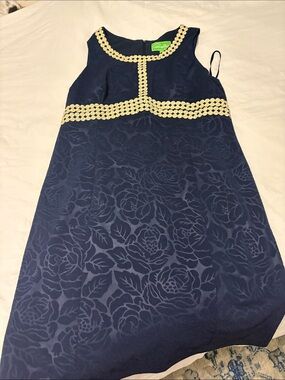 Pappagallo Navy Blue Dress with Cream Trim